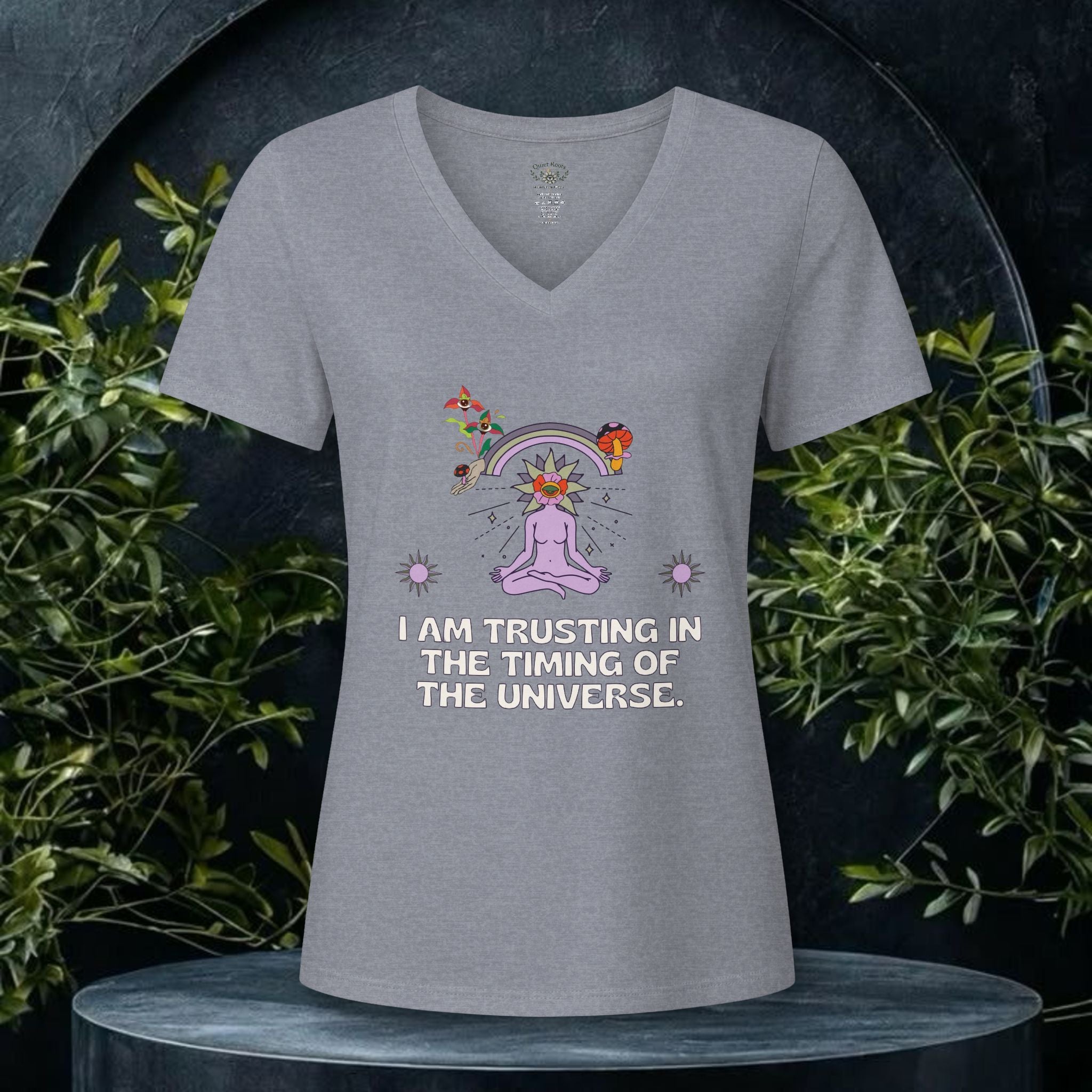 Meditation V-Neck Tee — Spiritual Boho Relaxed Heather Top for Mindful Mornings