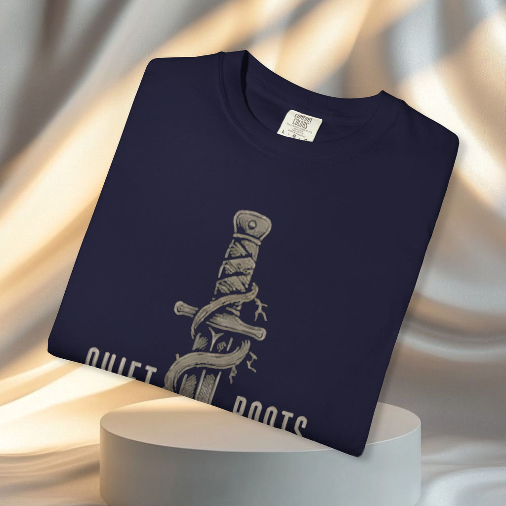 Quiet Roots "Stay Focused" Graphic T-Shirt — Vintage Skull & Dagger Motivational Tee