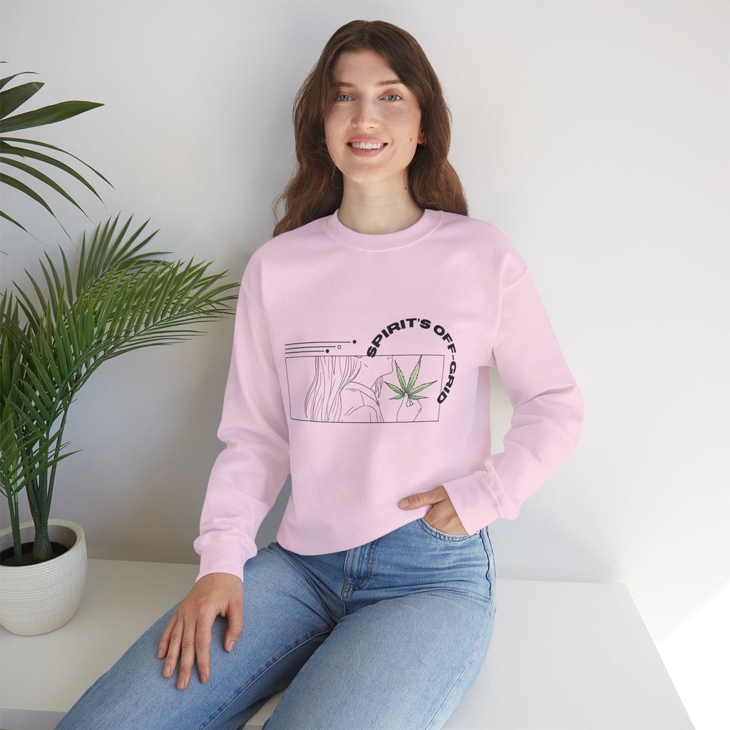 Spirit’s Off-Grid Crewneck — Minimal Cannabis Line Art