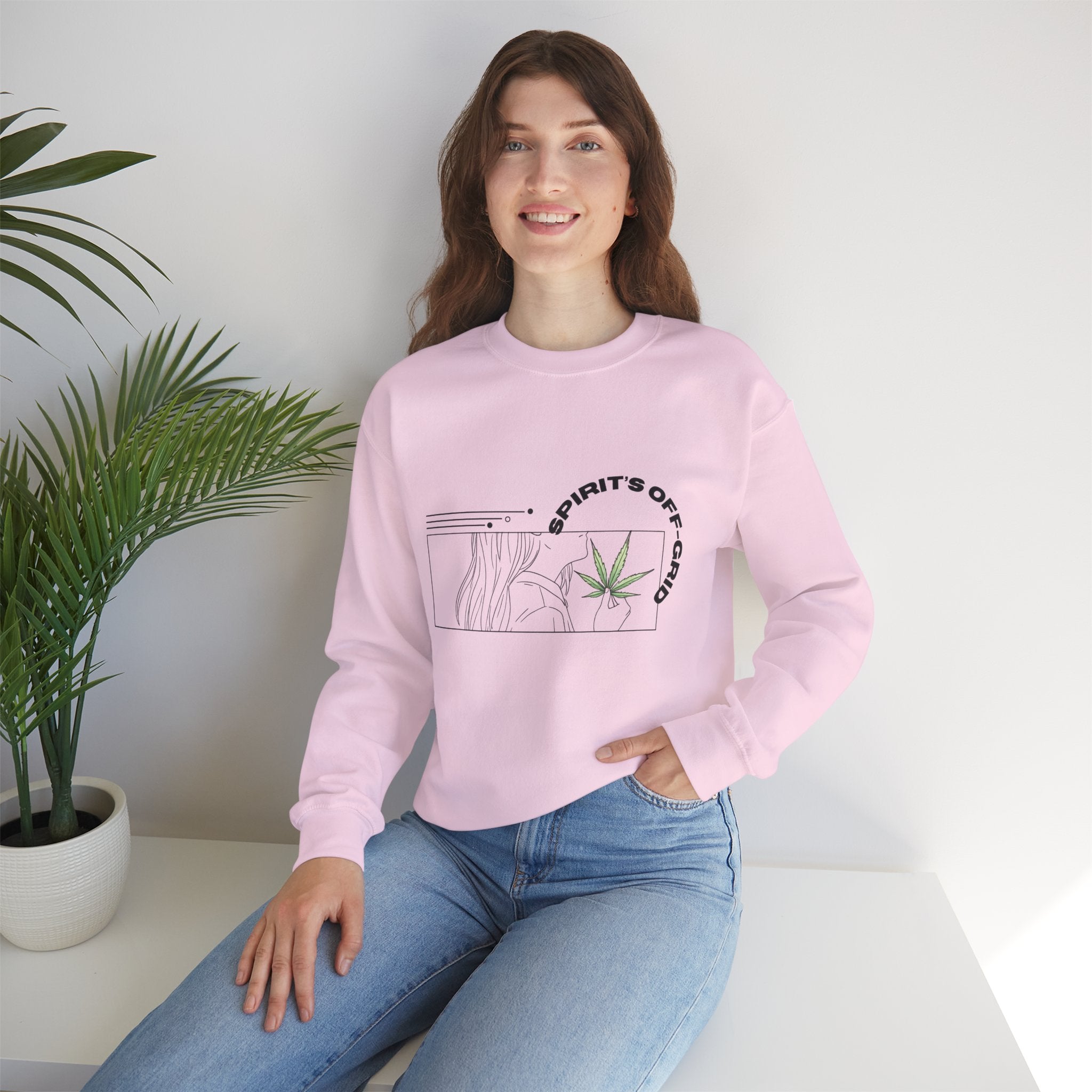 Spirit’s Off-Grid Crewneck — Minimal Cannabis Line Art