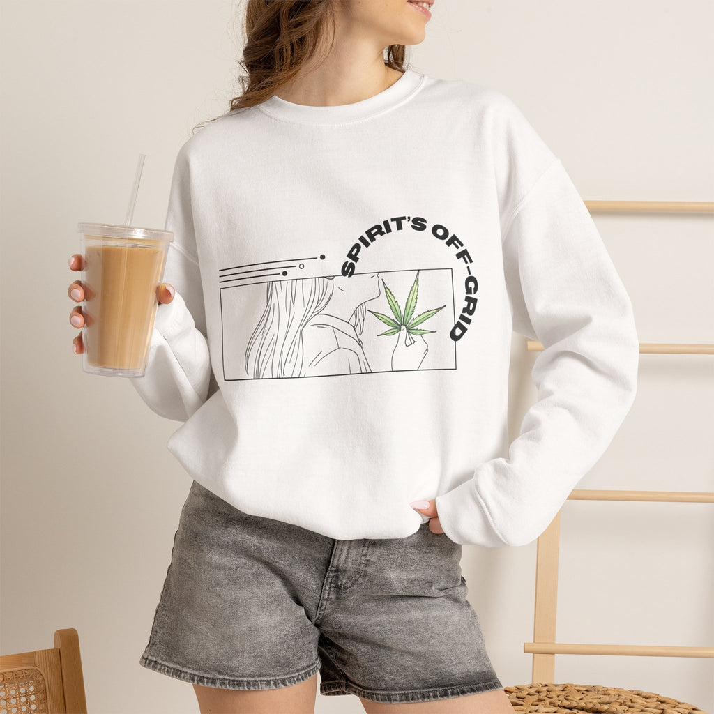 Spirit’s Off-Grid Crewneck — Minimal Cannabis Line Art