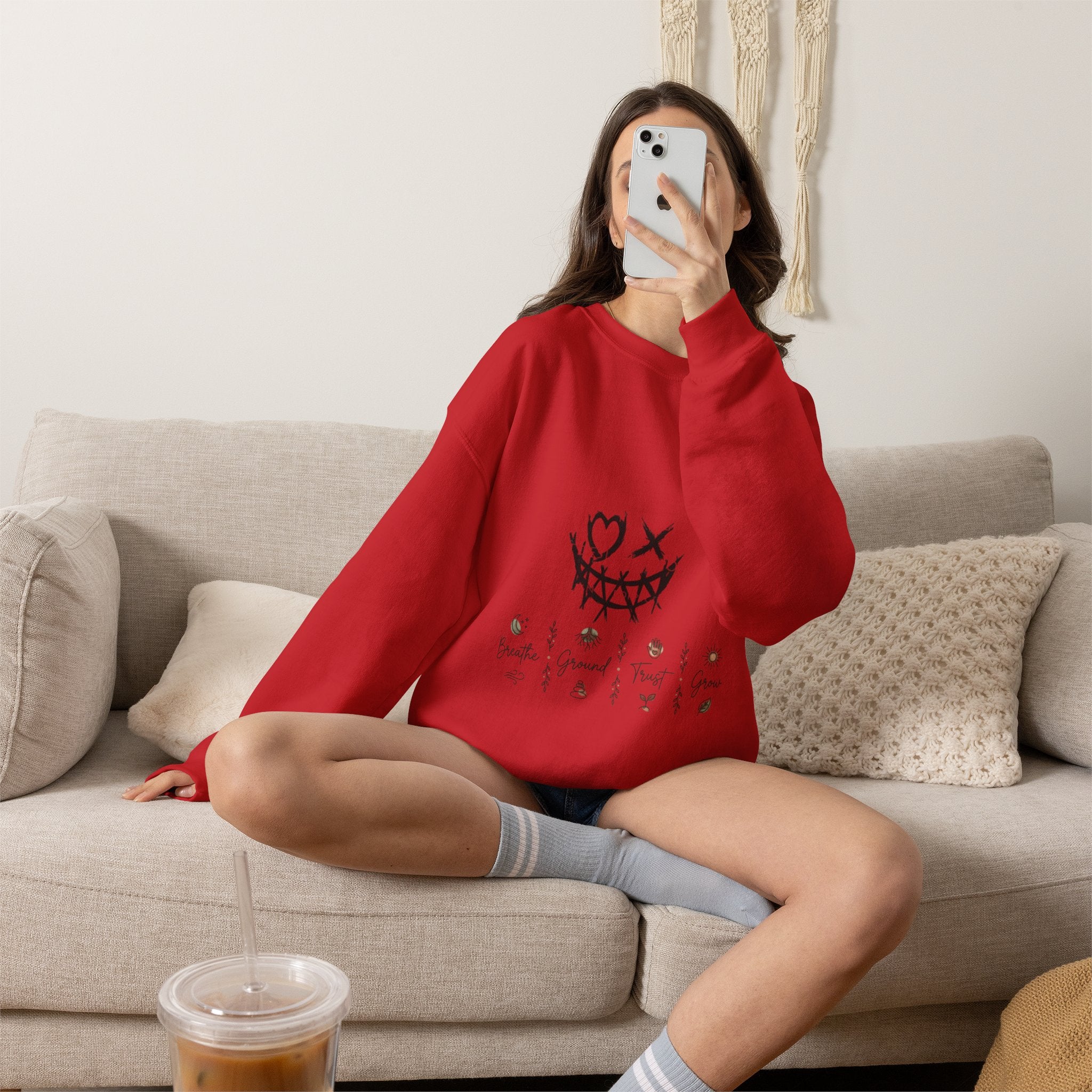 Spirit’s Off-Grid Crewneck — Minimal Cannabis Line Art