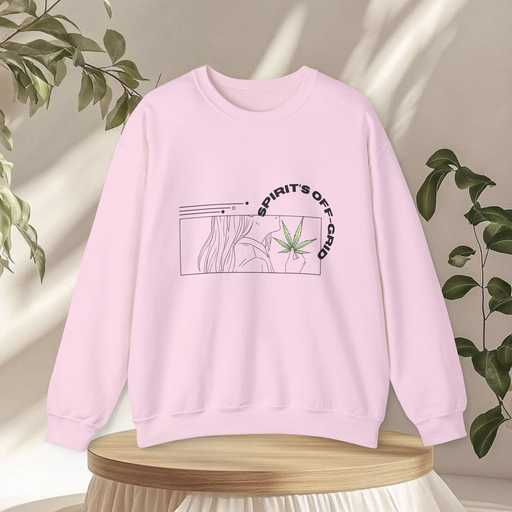 Spirit’s Off-Grid Crewneck — Minimal Cannabis Line Art