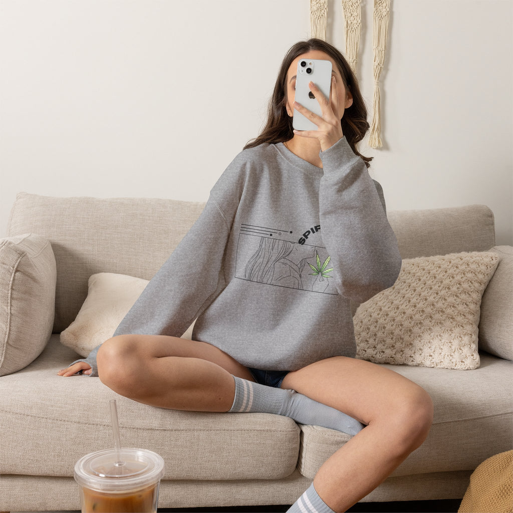 Spirit’s Off-Grid Crewneck — Minimal Cannabis Line Art