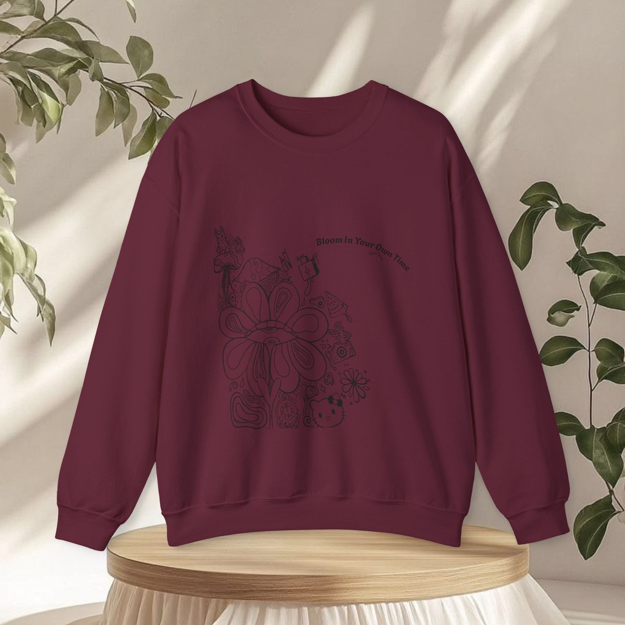 Spirit’s Off-Grid Crewneck — Minimal Cannabis Line Art