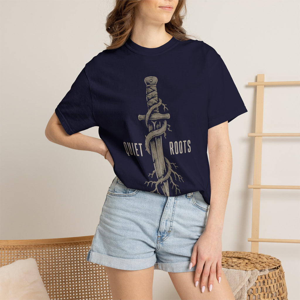 Quiet Roots "Stay Focused" Graphic T-Shirt — Vintage Skull & Dagger Motivational Tee
