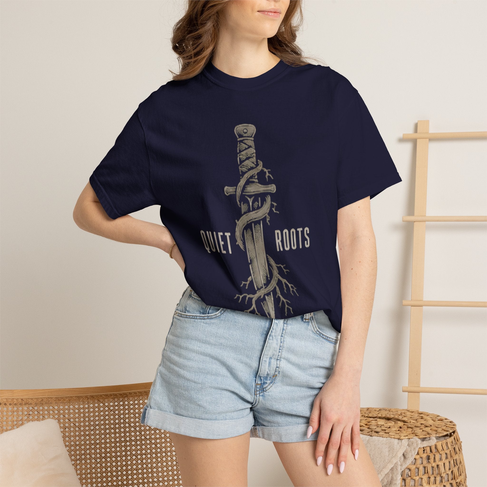 Quiet Roots "Stay Focused" Graphic T-Shirt — Vintage Skull & Dagger Motivational Tee