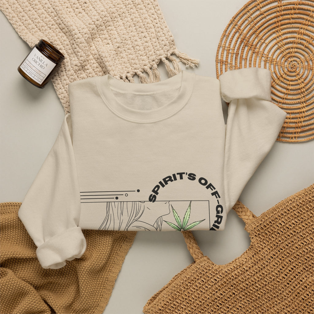 Spirit’s Off-Grid Crewneck — Minimal Cannabis Line Art