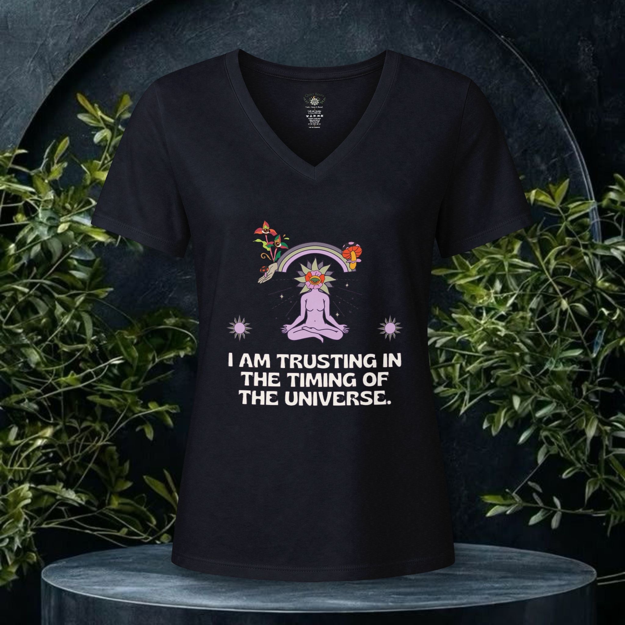 Meditation V-Neck Tee — Spiritual Boho Relaxed Heather Top for Mindful Mornings