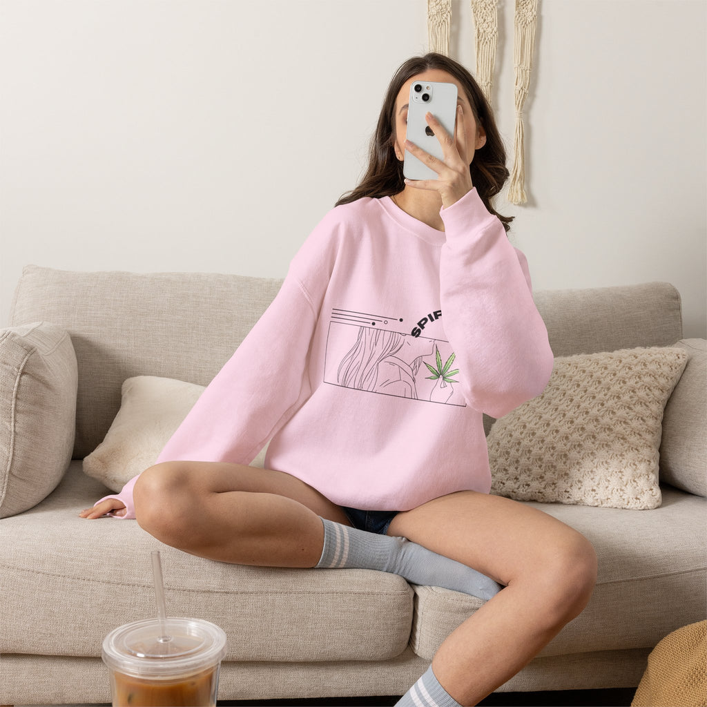 Spirit’s Off-Grid Crewneck — Minimal Cannabis Line Art