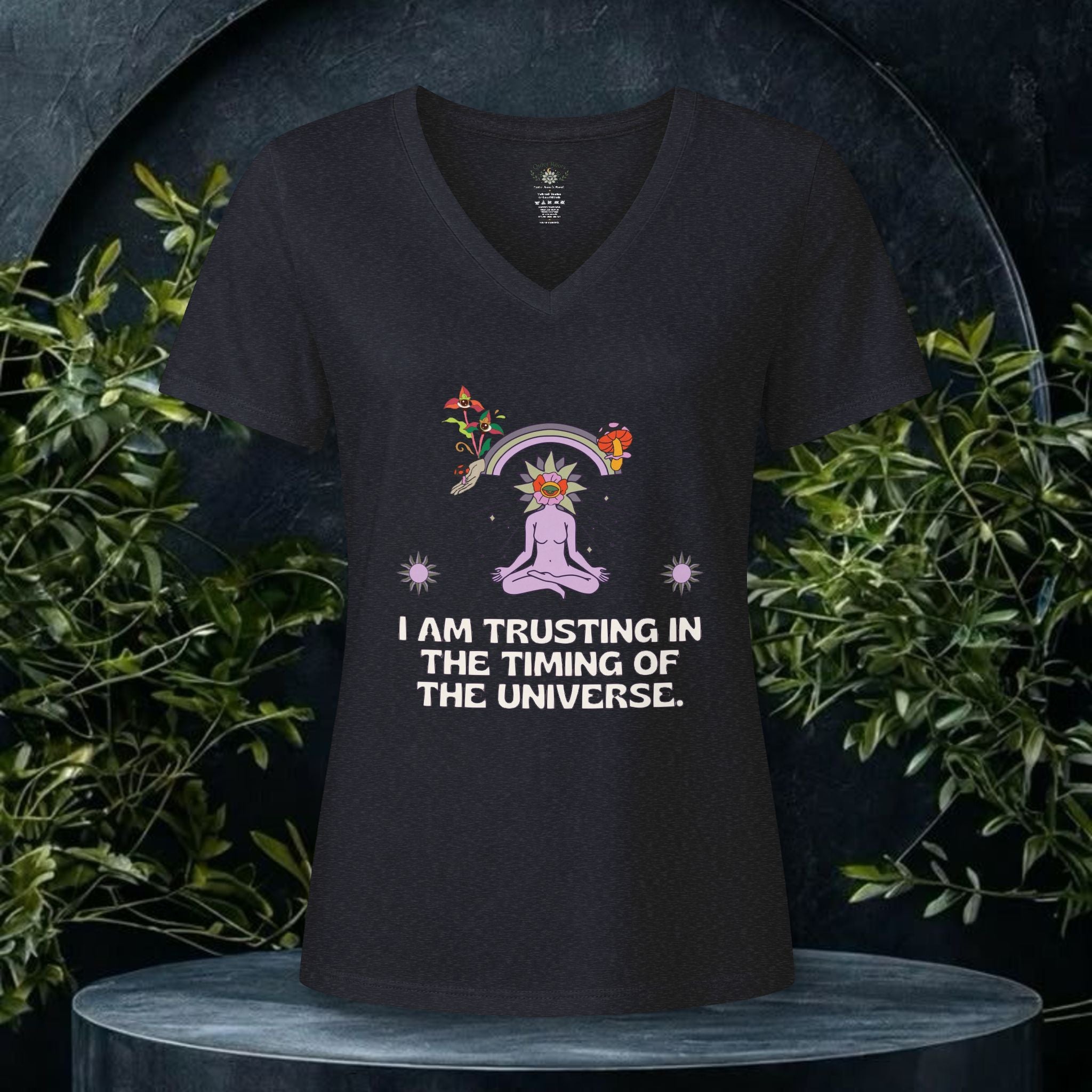 Meditation V-Neck Tee — Spiritual Boho Relaxed Heather Top for Mindful Mornings