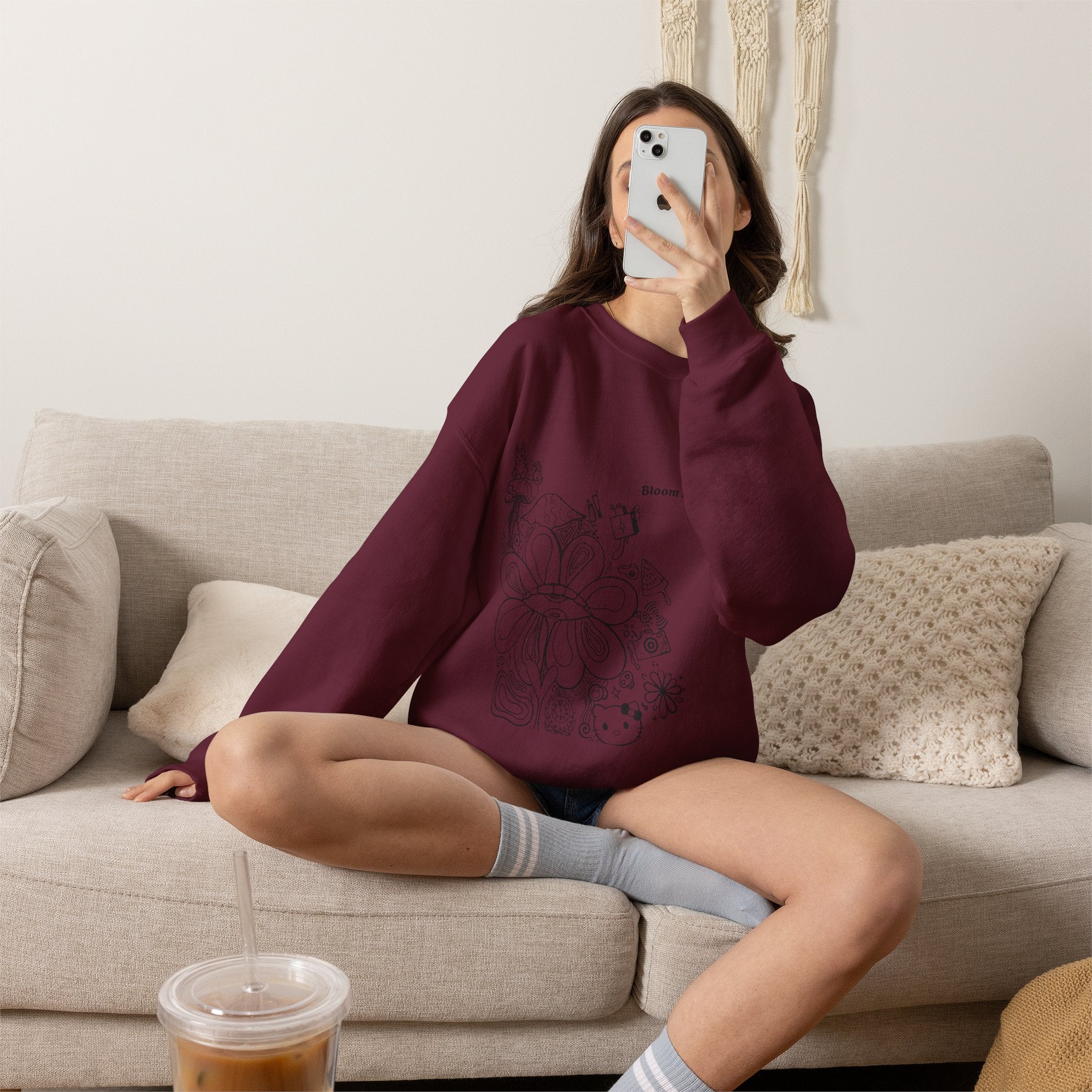 Spirit’s Off-Grid Crewneck — Minimal Cannabis Line Art