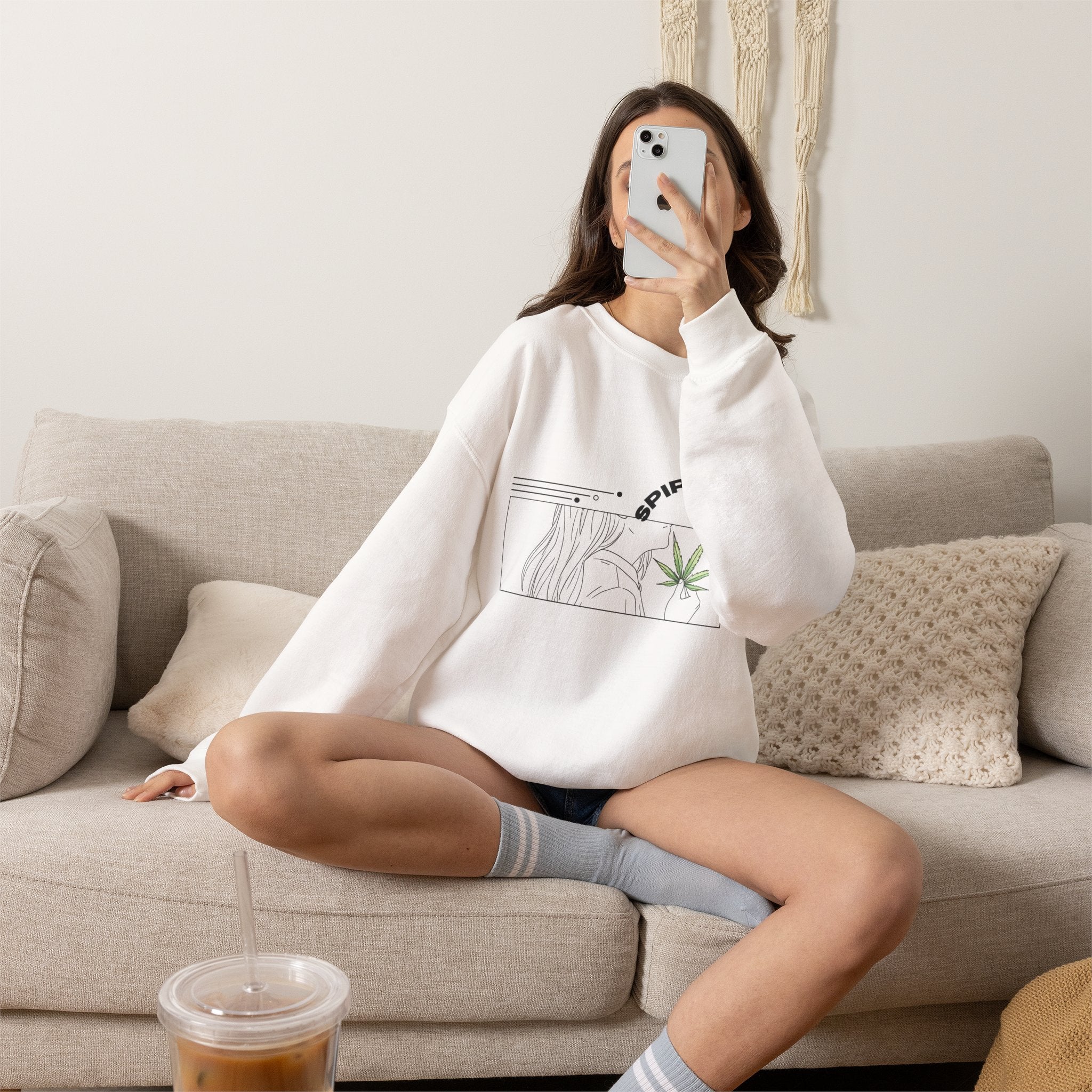 Spirit’s Off-Grid Crewneck — Minimal Cannabis Line Art
