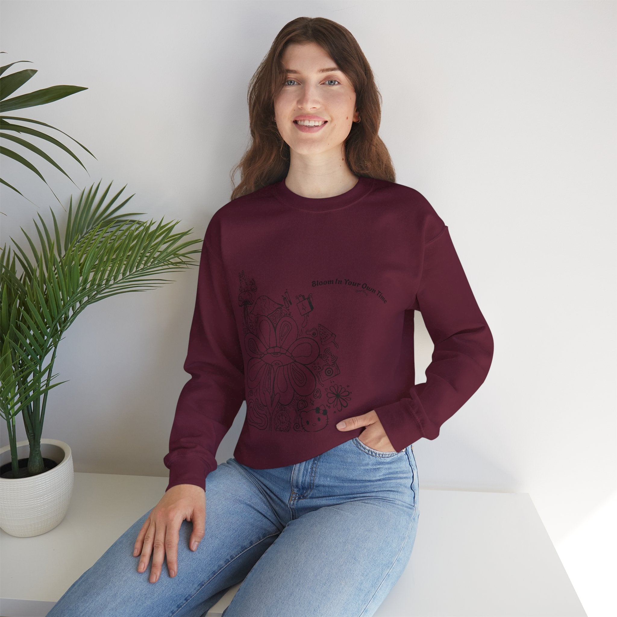Spirit’s Off-Grid Crewneck — Minimal Cannabis Line Art