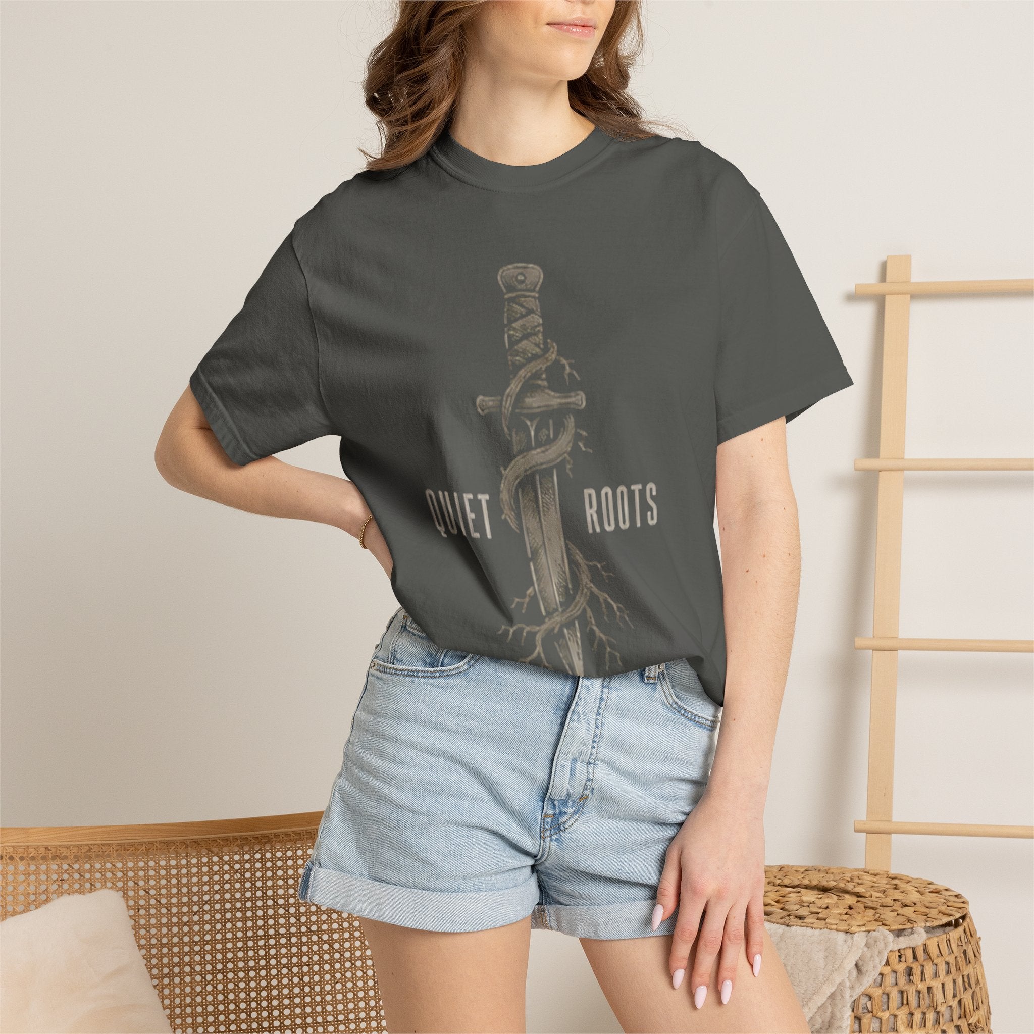Quiet Roots "Stay Focused" Graphic T-Shirt — Vintage Skull & Dagger Motivational Tee