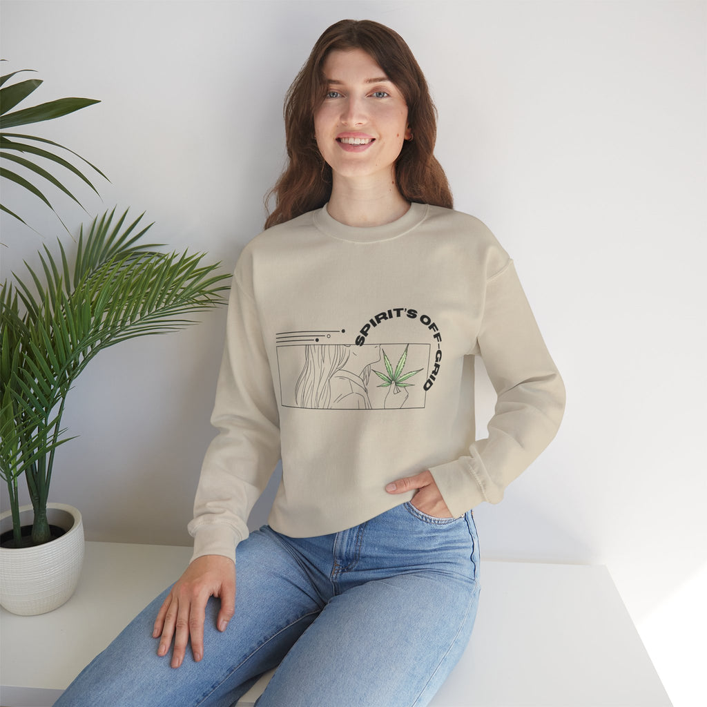 Spirit’s Off-Grid Crewneck — Minimal Cannabis Line Art