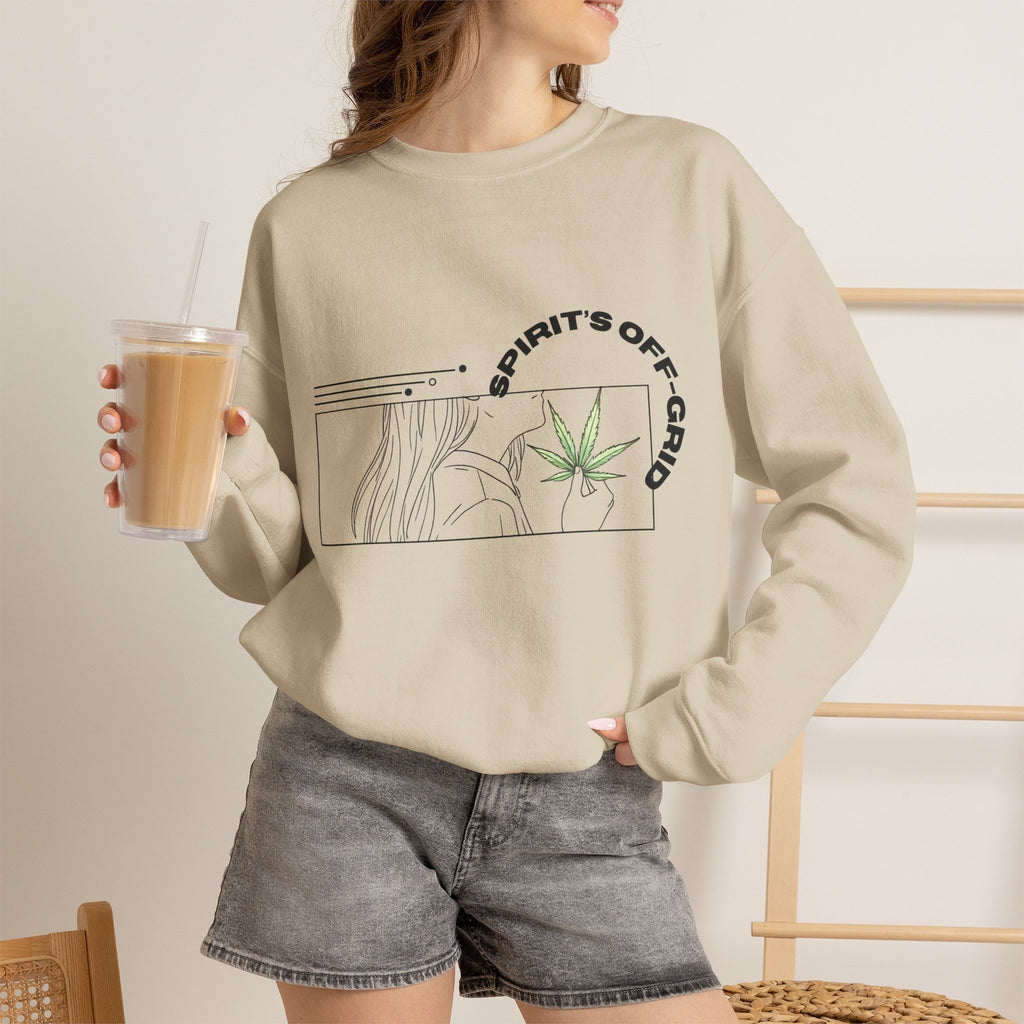 Spirit’s Off-Grid Crewneck — Minimal Cannabis Line Art
