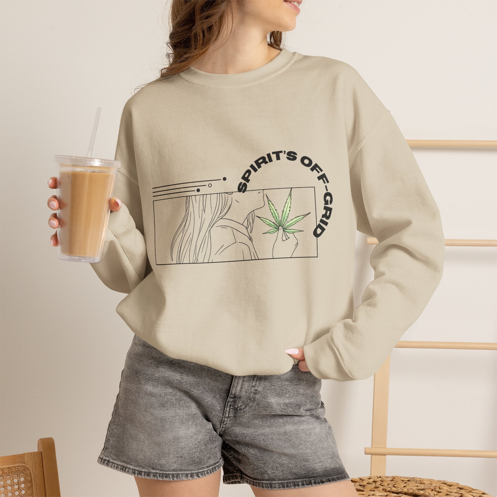 Spirit’s Off-Grid Crewneck — Minimal Cannabis Line Art