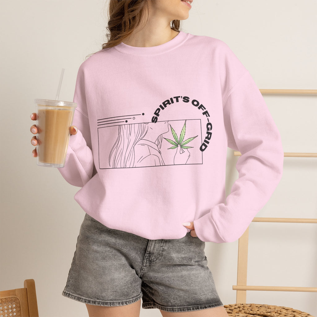Spirit’s Off-Grid Crewneck — Minimal Cannabis Line Art