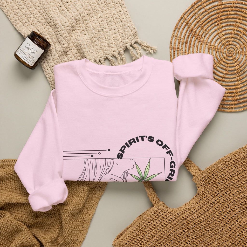 Spirit’s Off-Grid Crewneck — Minimal Cannabis Line Art