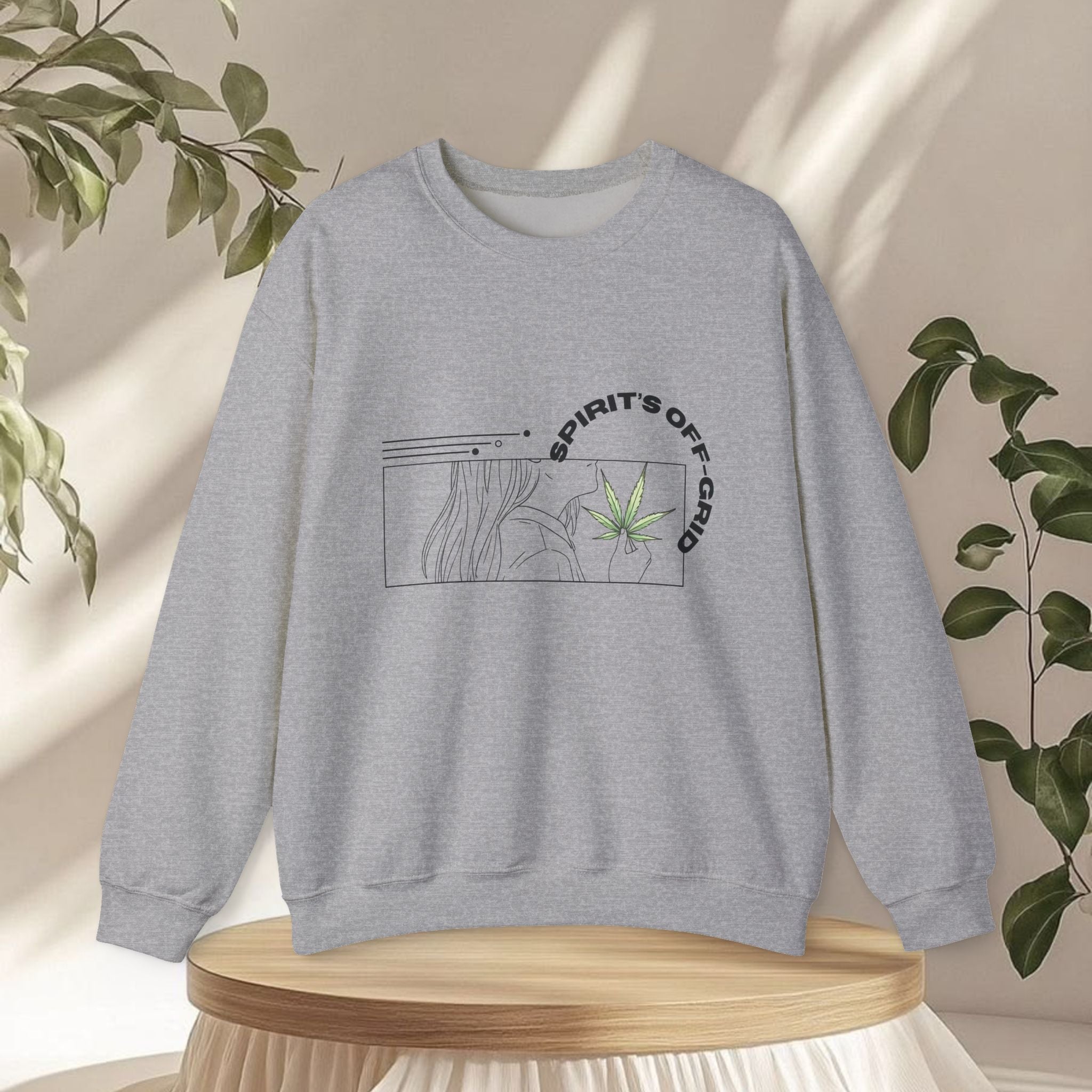 Spirit’s Off-Grid Crewneck — Minimal Cannabis Line Art