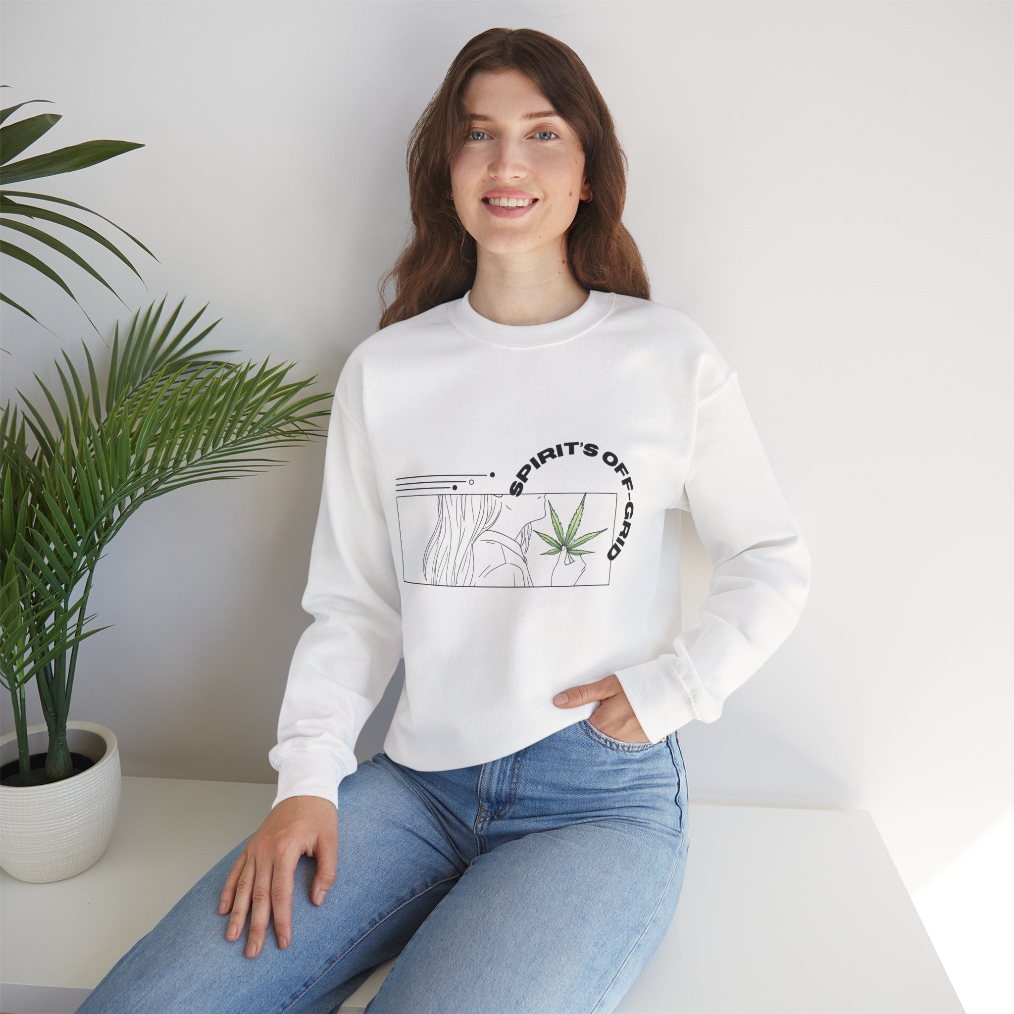 Spirit’s Off-Grid Crewneck — Minimal Cannabis Line Art