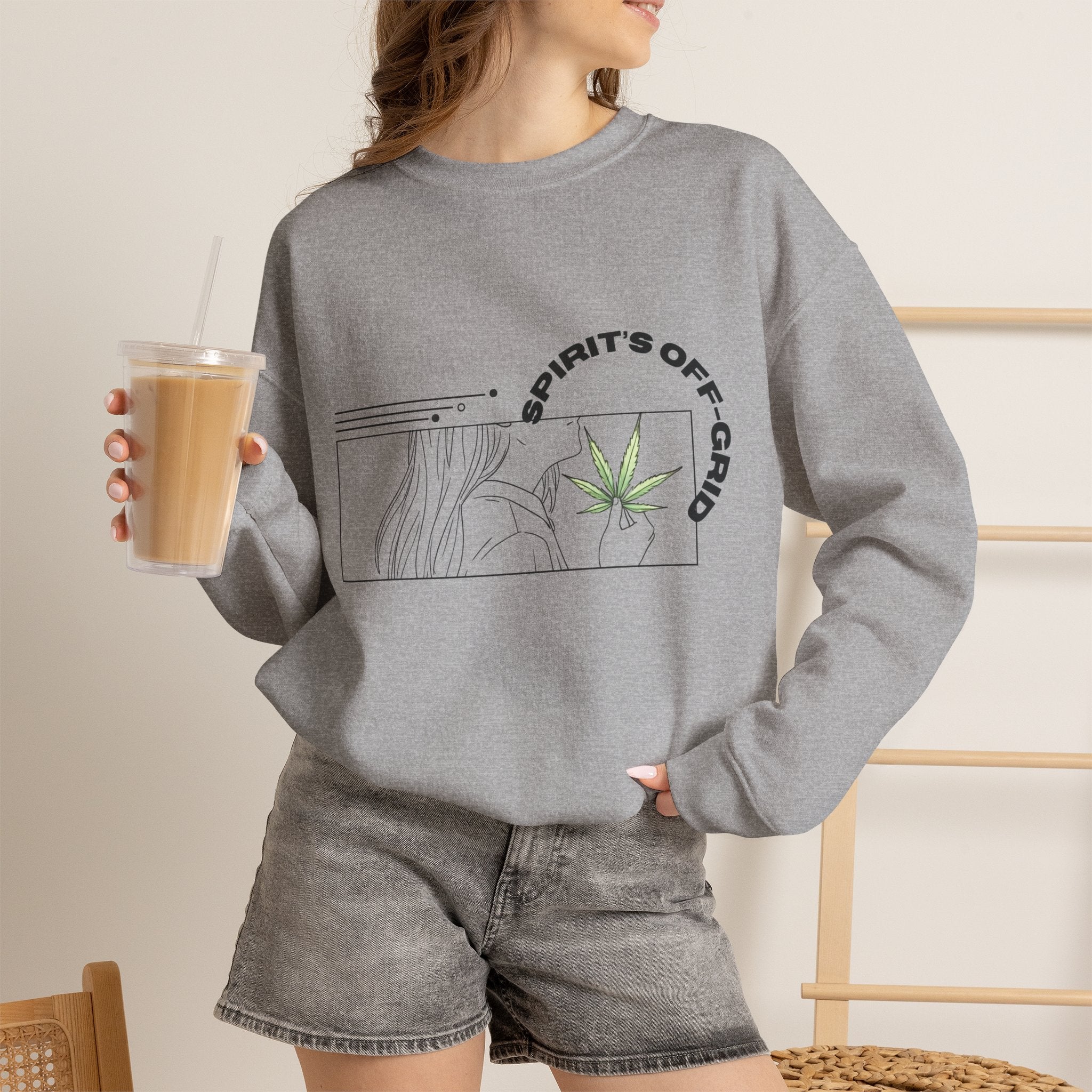 Spirit’s Off-Grid Crewneck — Minimal Cannabis Line Art