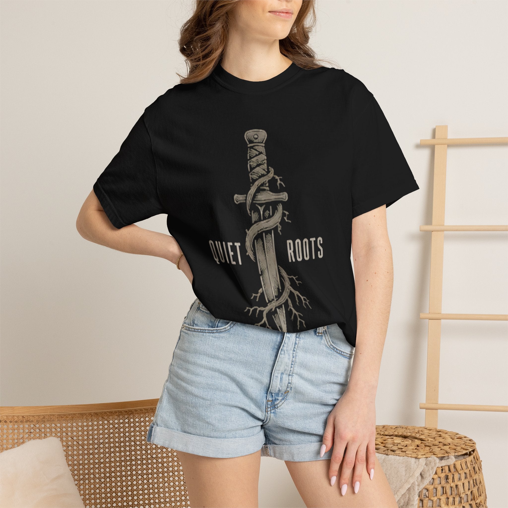Quiet Roots "Stay Focused" Graphic T-Shirt — Vintage Skull & Dagger Motivational Tee