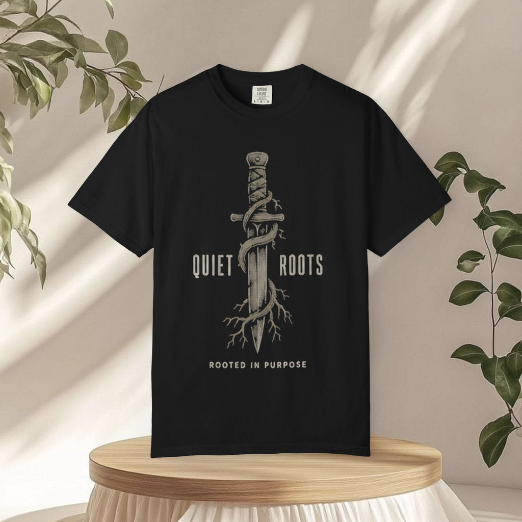 Quiet Roots "Stay Focused" Graphic T-Shirt — Vintage Skull & Dagger Motivational Tee