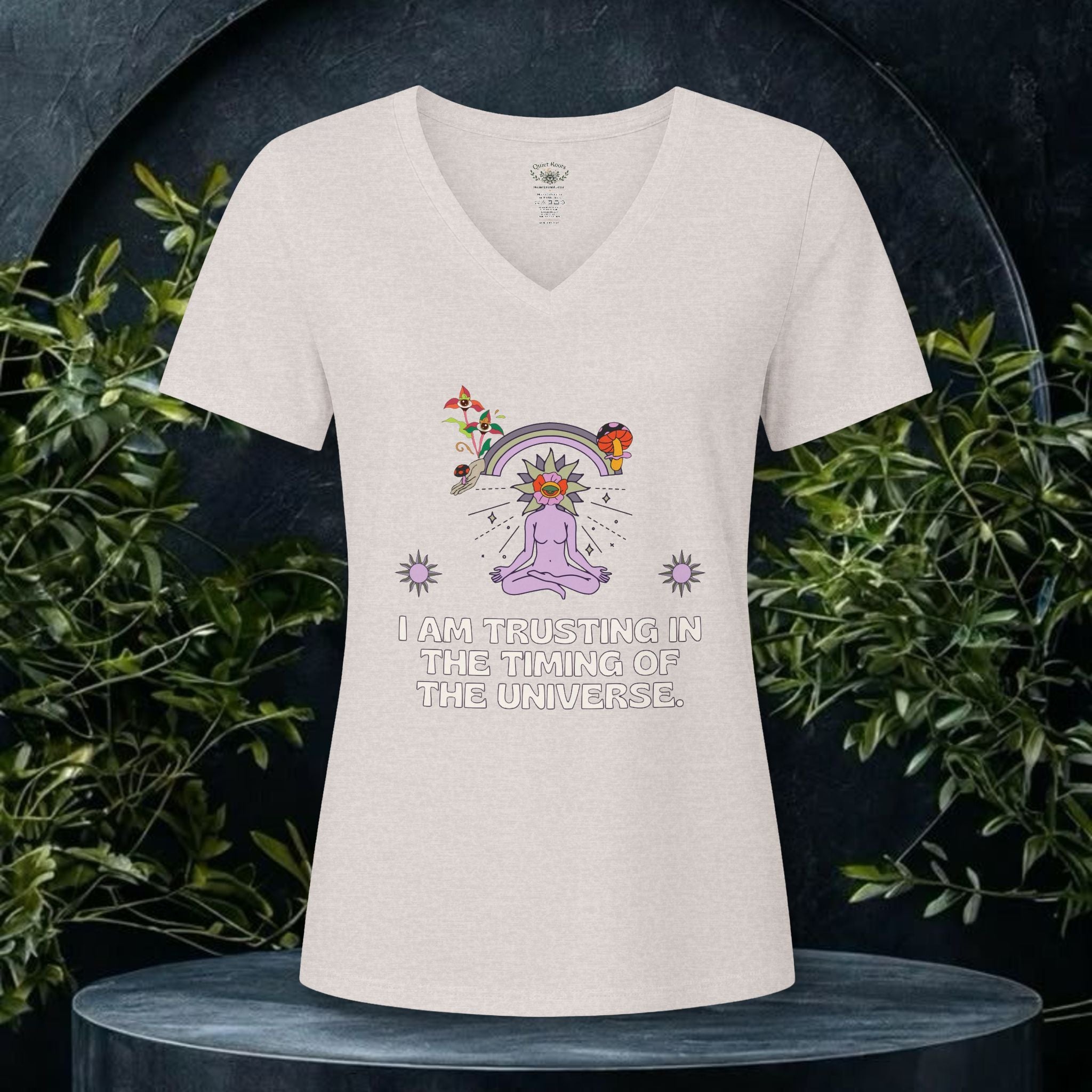 Meditation V-Neck Tee — Spiritual Boho Relaxed Heather Top for Mindful Mornings