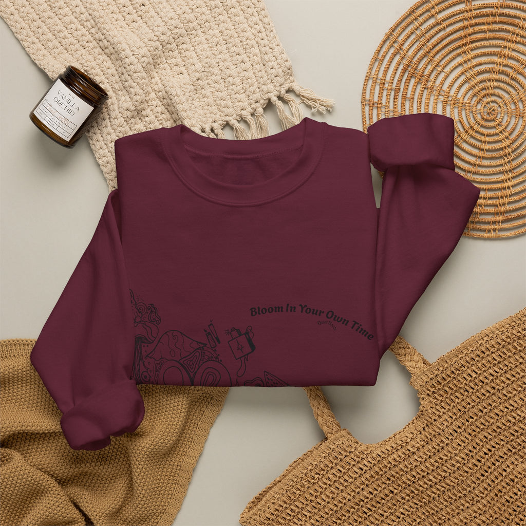 Spirit’s Off-Grid Crewneck — Minimal Cannabis Line Art