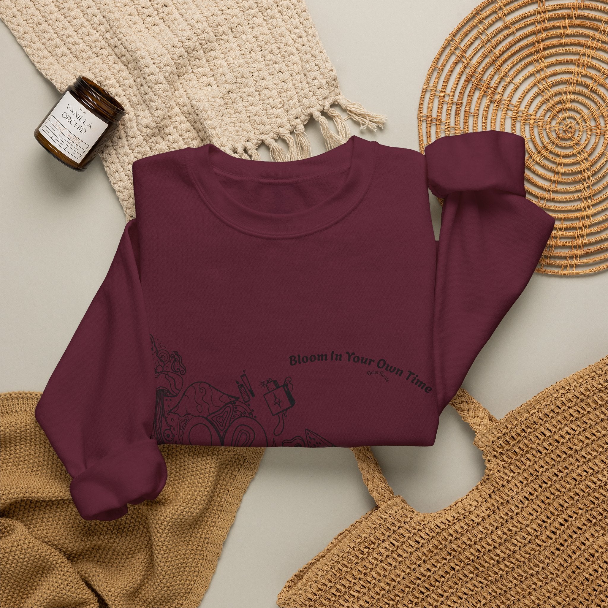 Spirit’s Off-Grid Crewneck — Minimal Cannabis Line Art