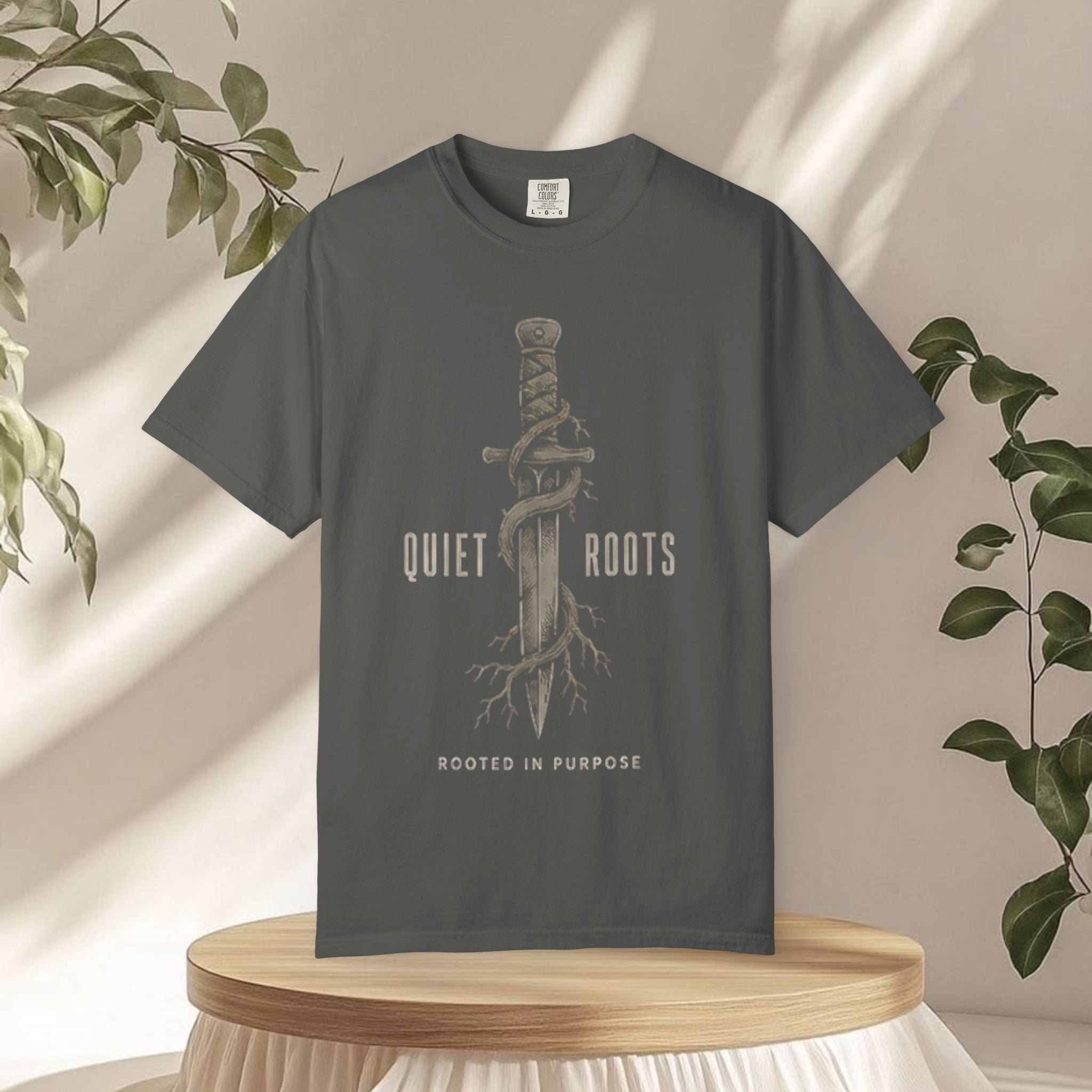 Quiet Roots "Stay Focused" Graphic T-Shirt — Vintage Skull & Dagger Motivational Tee