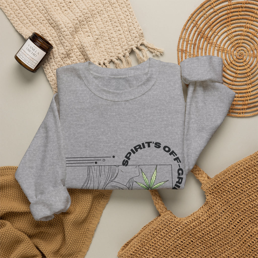 Spirit’s Off-Grid Crewneck — Minimal Cannabis Line Art
